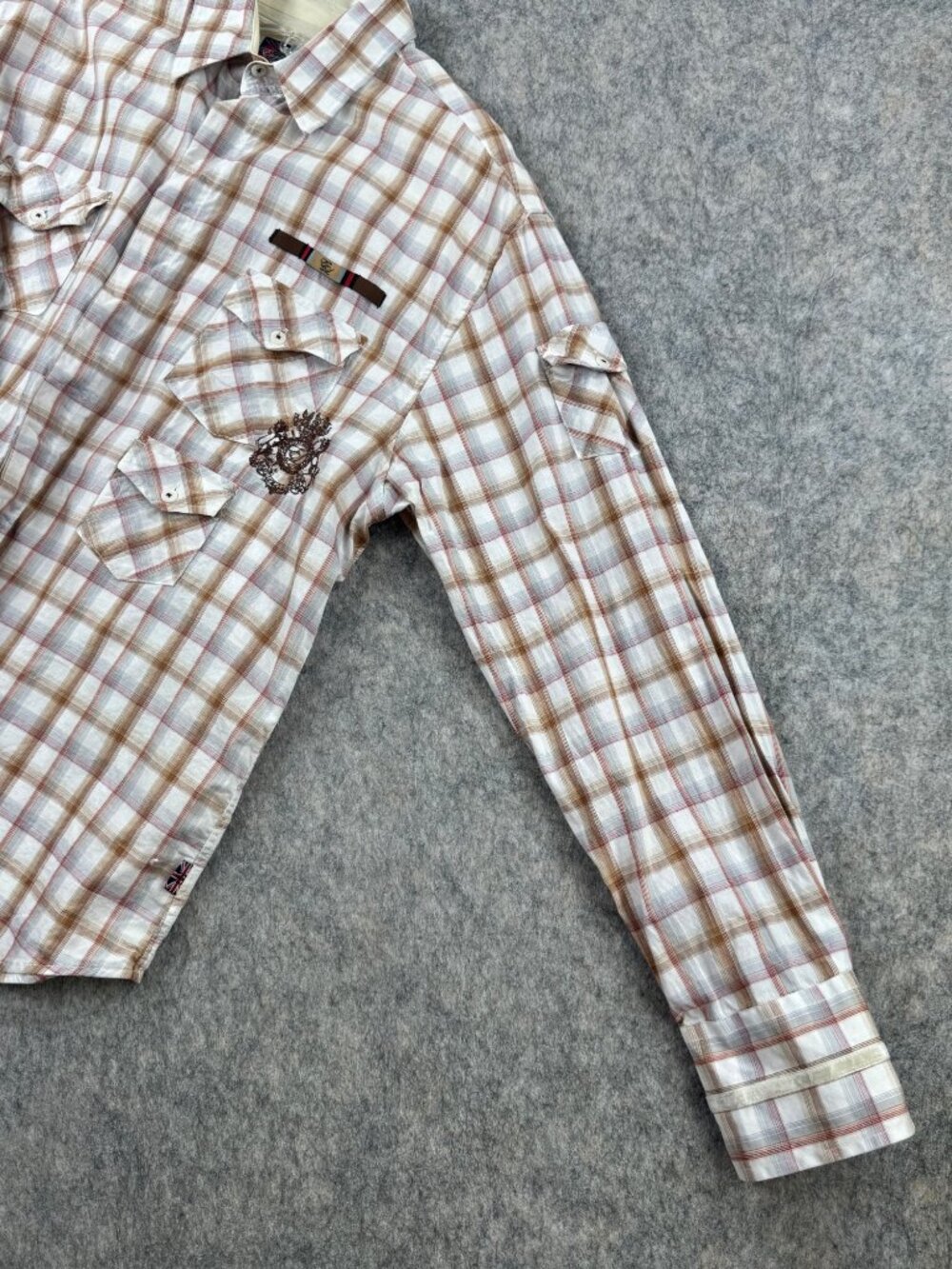 Vintage English Laundry Mens Plaid Shirt French Cuff Embroidered Sz XXL Cotton - Picture 9 of 16